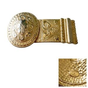 Vintage Alexis Kirk Belt Buckle‎ Gold Tribal Medallion Womens